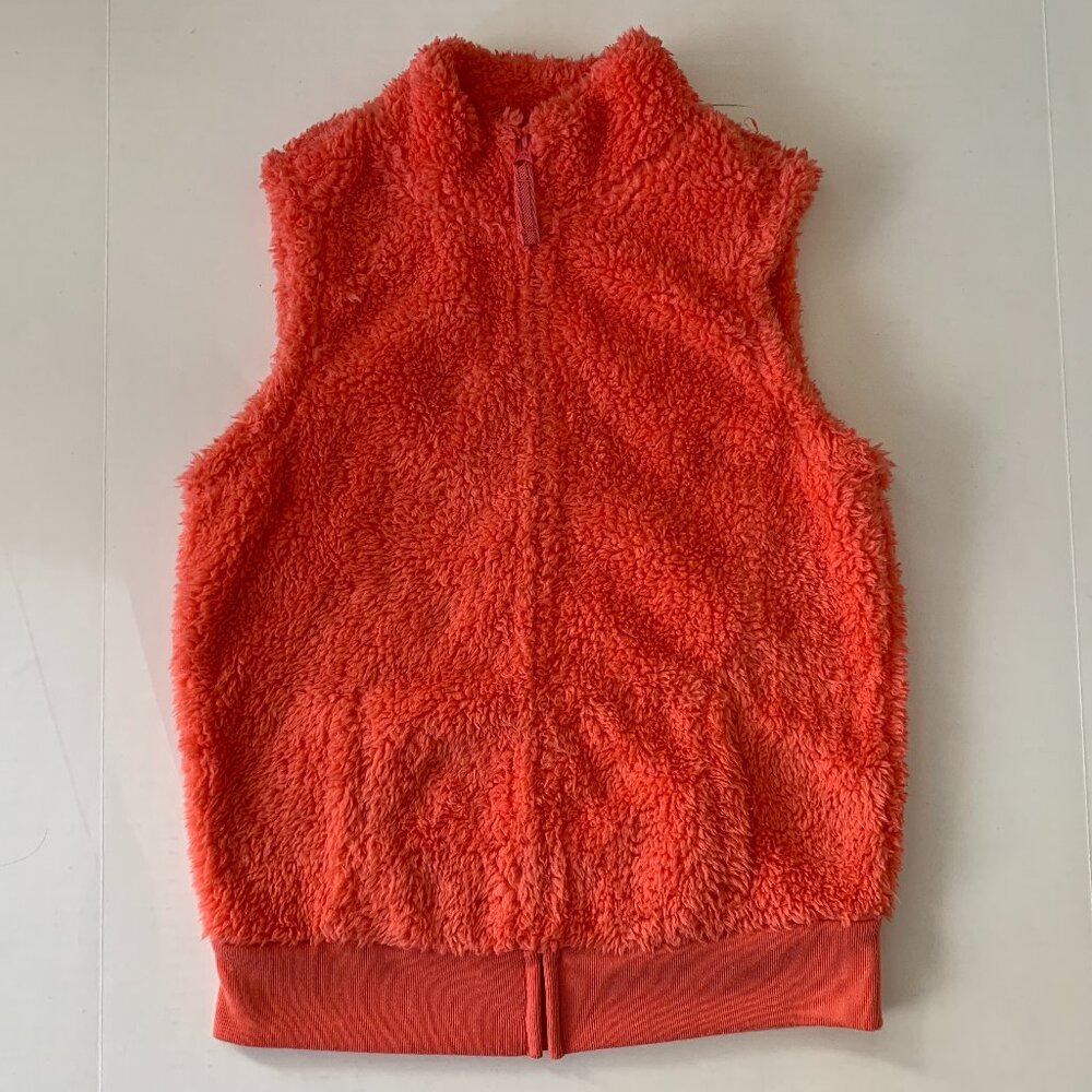 Old Navy girls salmon pink fleece fluffy vest jacket zipper pockets sz 14
